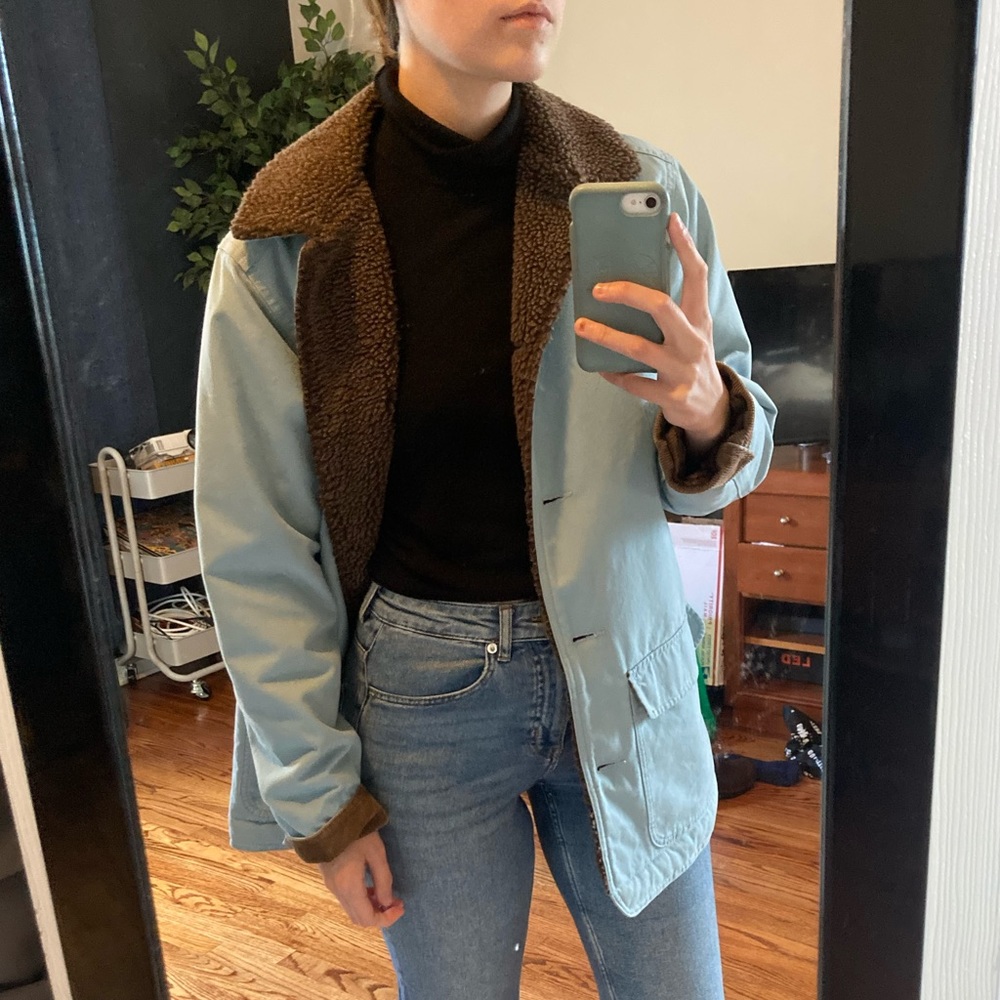 Vintage LL bean powder blue small Peter Pan collar shearling barn coat